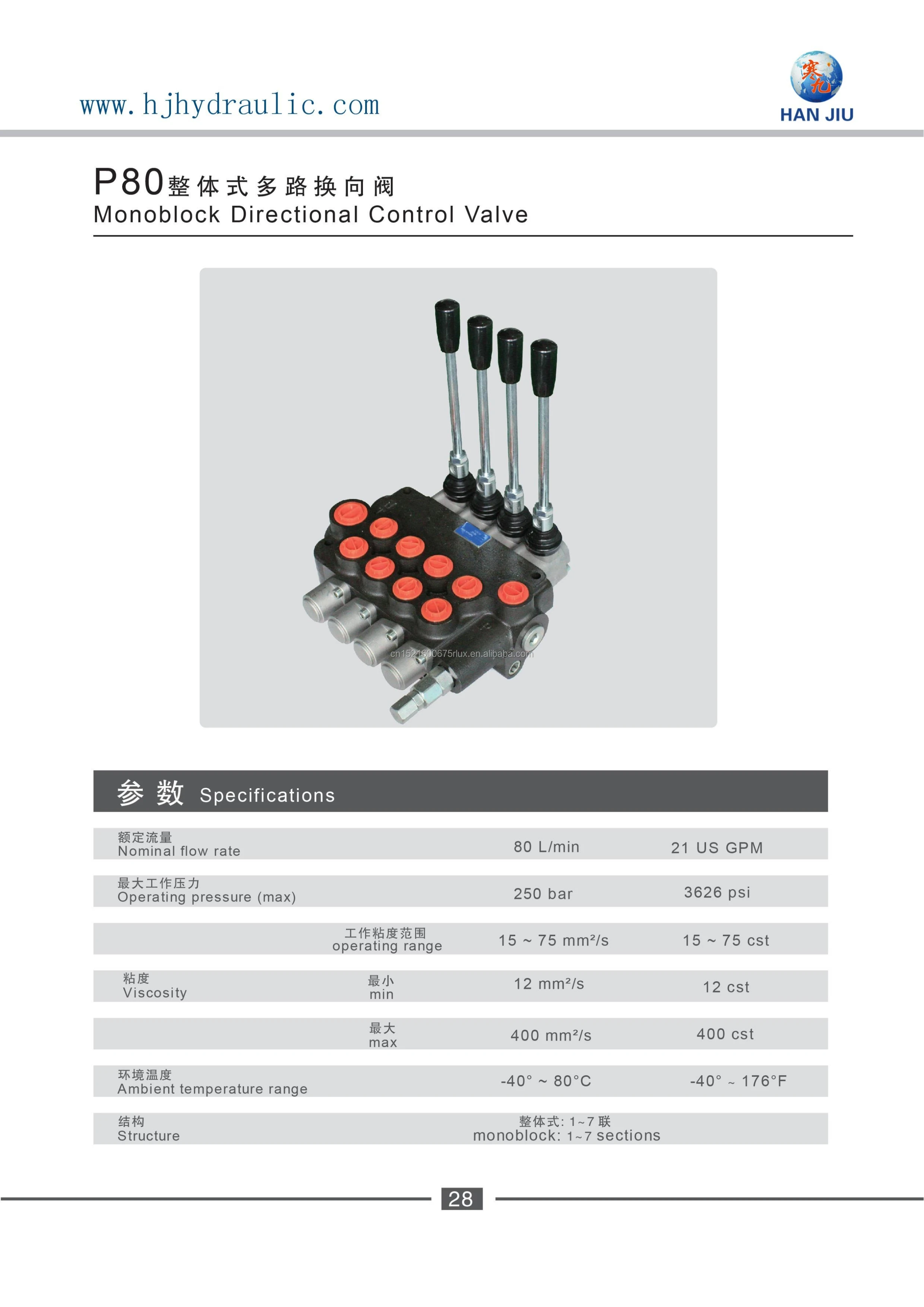 Mobile Directional Control Valves, Monoblock and Sectional, for Forklift, Dump Truck, Trailer, Loader