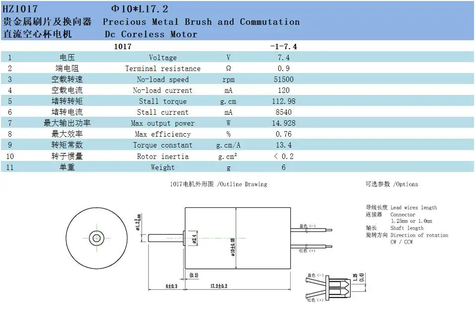 1017 CO-WELL Mini  Brushed coreless dc motor micro drive motor, 10mm  Permanent magnet hollow cup motor for toy