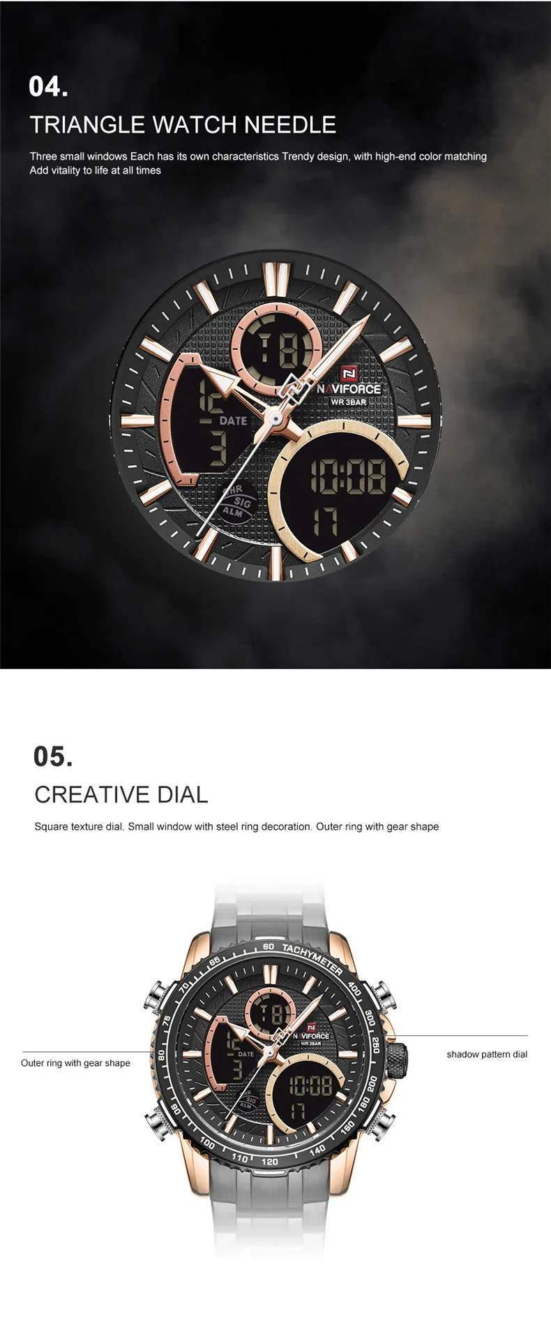 NAVIFORCE 9182 Watch for Men Luxury Brand LED Digital Wristwatch Sport Quartz Male Waterproof Luminous Clock Relogio Masculino