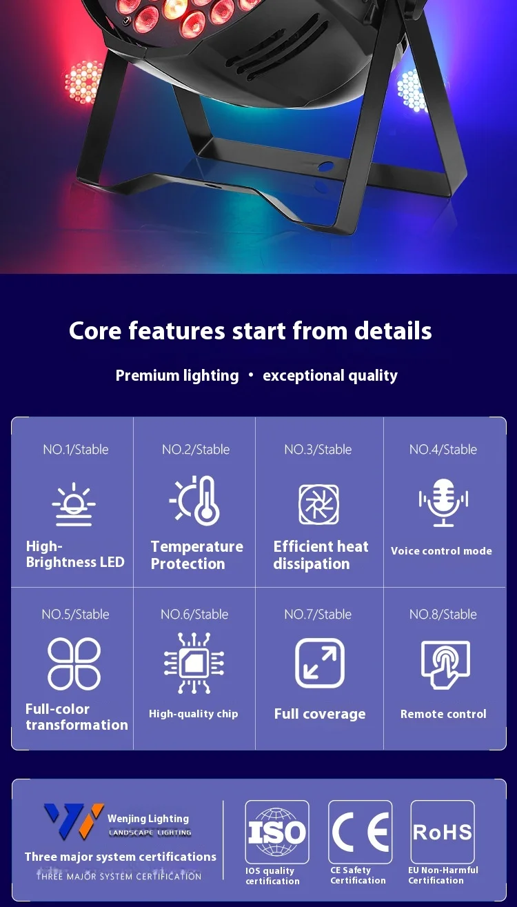 product wenjing 54pcs 3w cob led full color par light ip65 surface spotlights for wedding bar dance room stage lighting-2