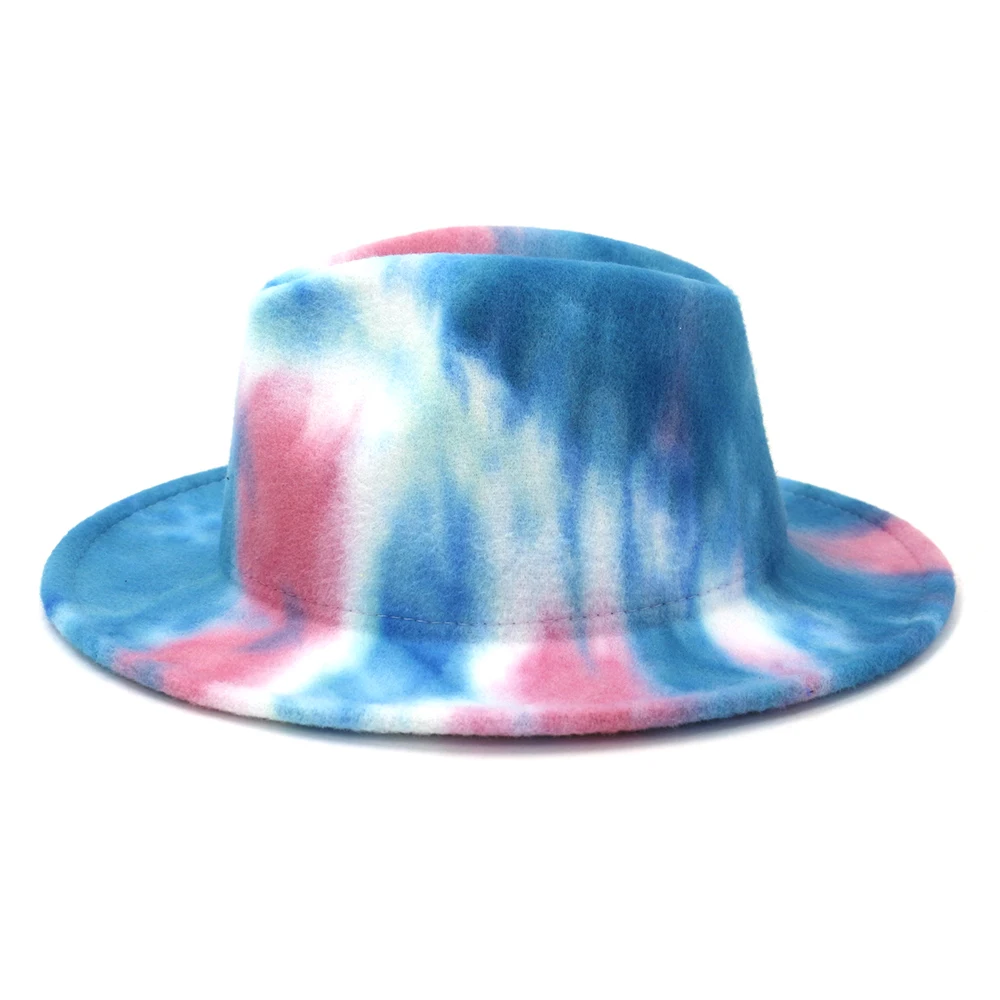 Wholesale Latest Version Fashion Design Custom Tie Dye Print Colorful Rainbow Felt Fedora Hats For Women