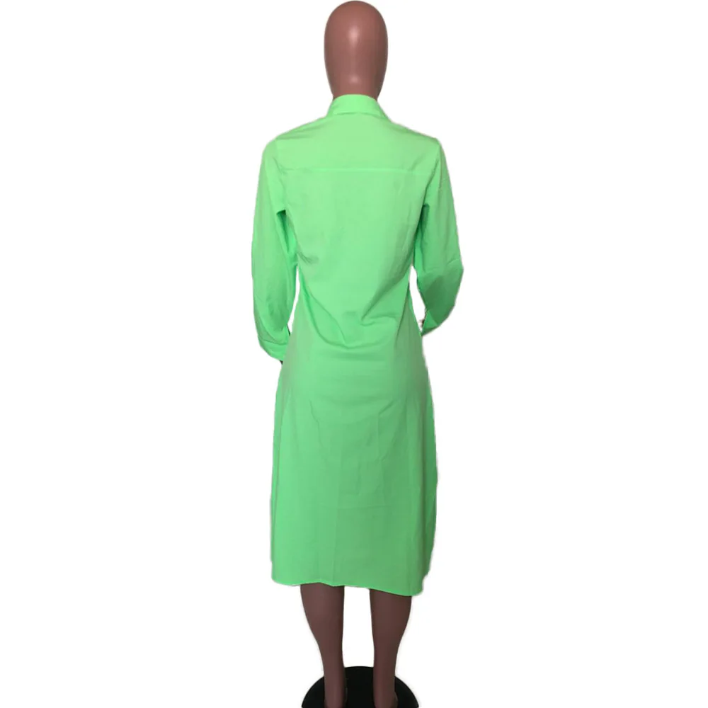White Shirt Dresses Casual Button Up Long Sleeves Mid Calf African Fashion Women's Loose Robes Black Green africa clothing