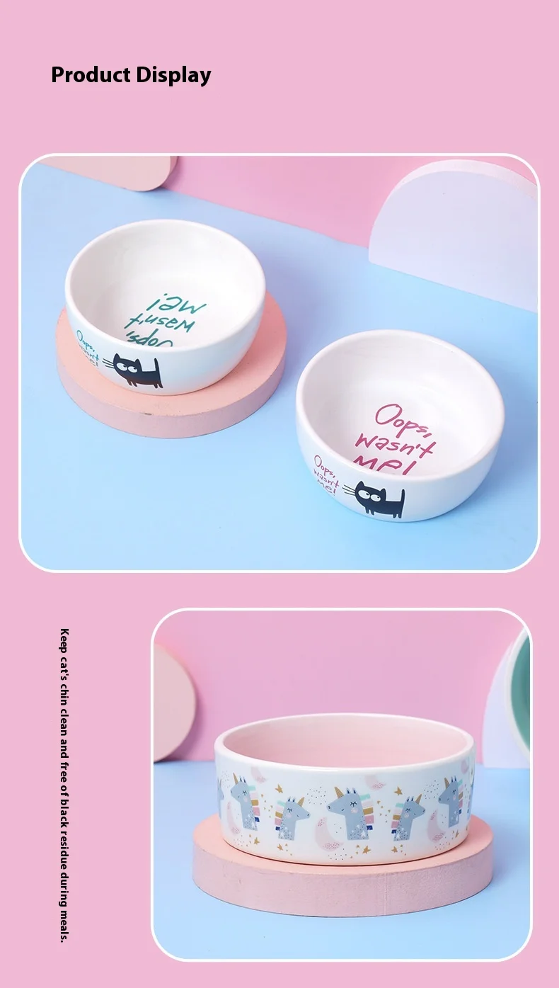KM Ceramic Eco-Friendly Solid Pet Bowl Flat-Mouth Feeding Dish Neck Protection Slanted-Mouth Puppy Dog Bowl Indoor Use Cat