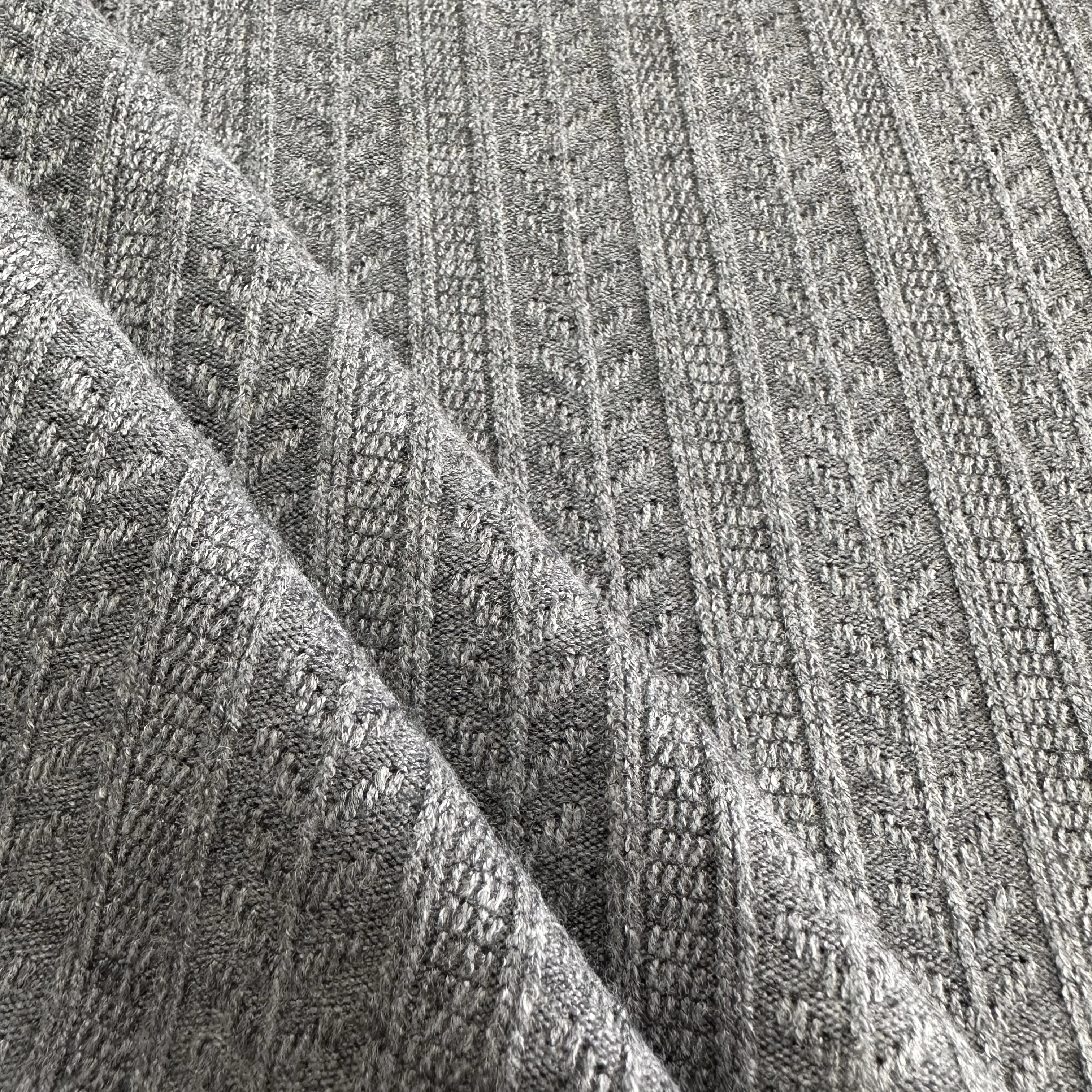 服装针织仿羊绒面料rtn灰色混色提花人造丝涤纶尼龙罗纹面料冬季毛衣
