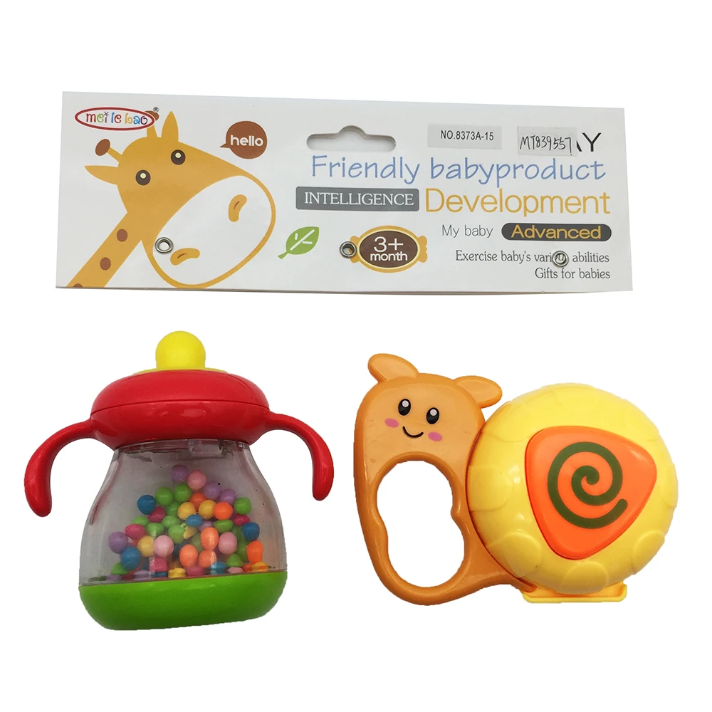 colorful squeezing 4pcs mixed shape hand bells plastic baby rattle toys