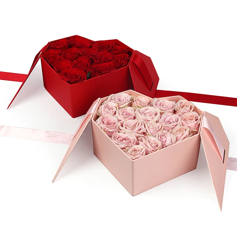 Heart Shaped Gift Box Valentine?s Day Treat Boxes with Window and Cover Ribbon Pink Flower Box for Wedding Valentine?s Day 