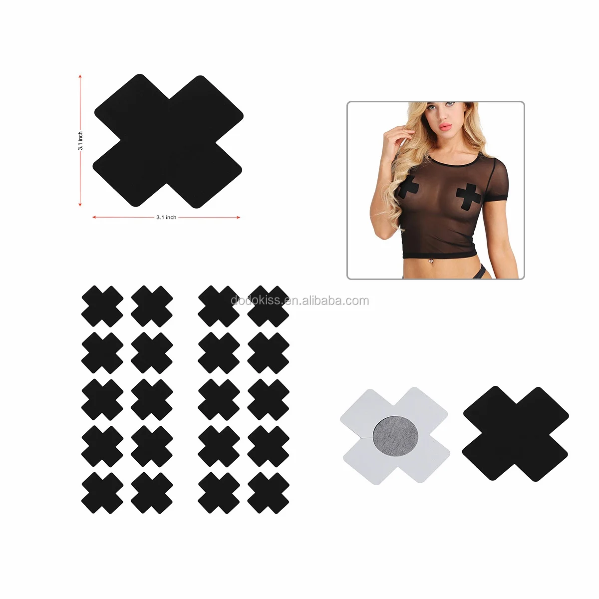 Self-Adhesive Black X Cross Nipple Pasties Covers Breast Stickers 2 pair in pack