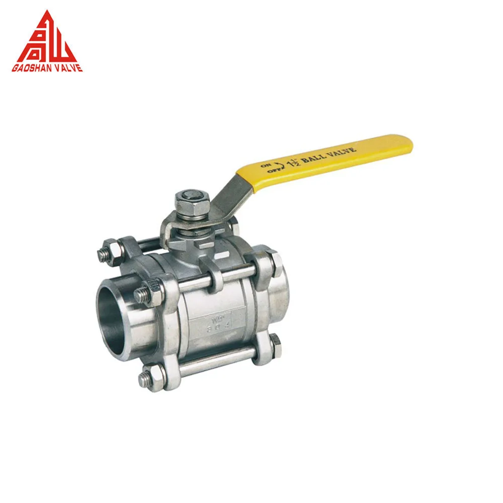 手动不锈钢 304 316 对接焊接 3pc 黄色手柄球阀
