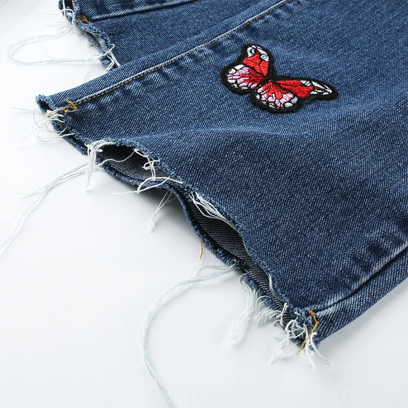 Trendy Summer Streetwear Cute Girls Butterfly Embroidery Zipper Crotch ...