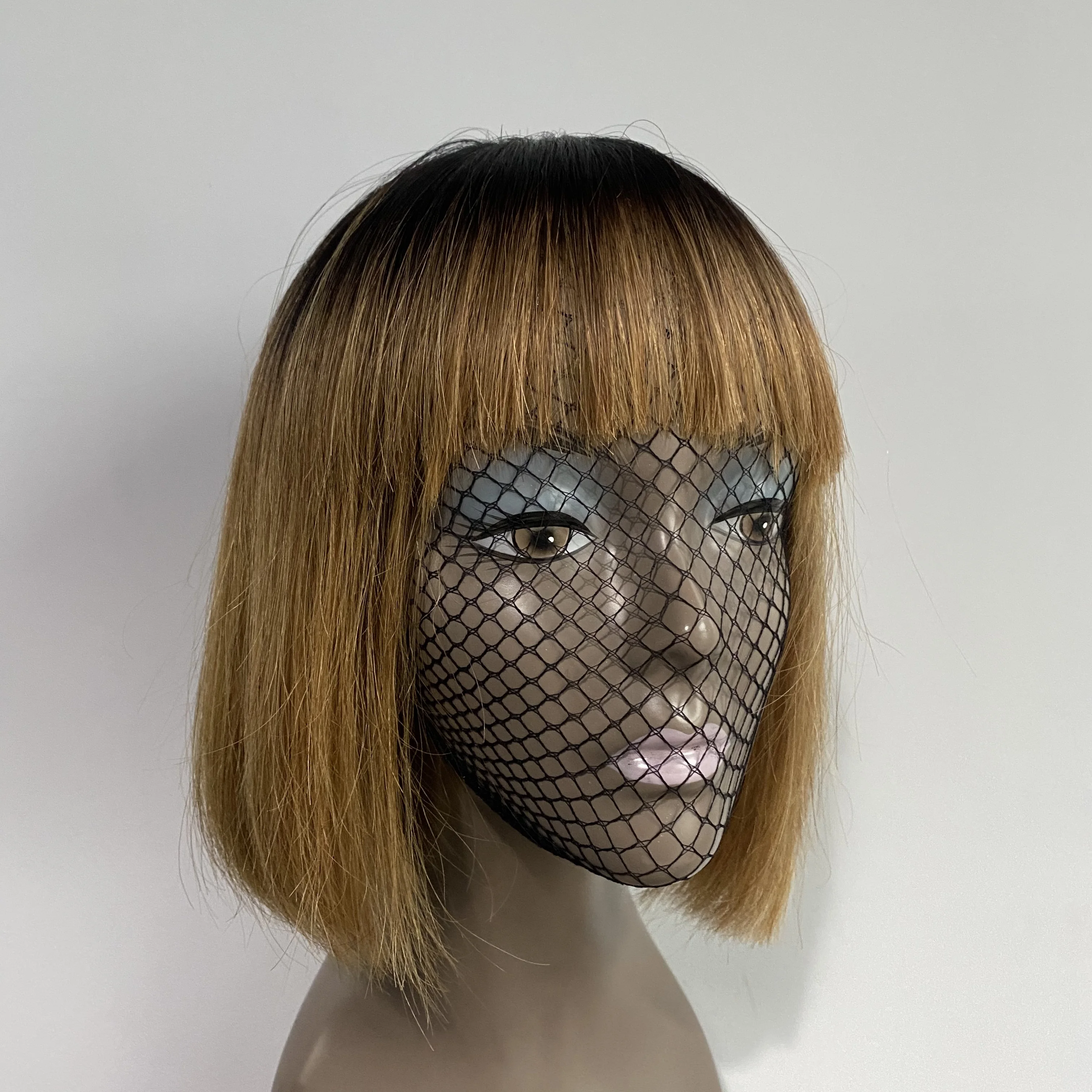 Two tone 1b 30 color machine made human hair bob wig with fringe