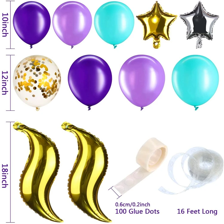 88 Pieces Mermaid Tail Balloon Garland Set Mermaid Balloons with 16ft Balloon Strip Tape for Under The Sea Mermaid Birthday Party Decoration Gold