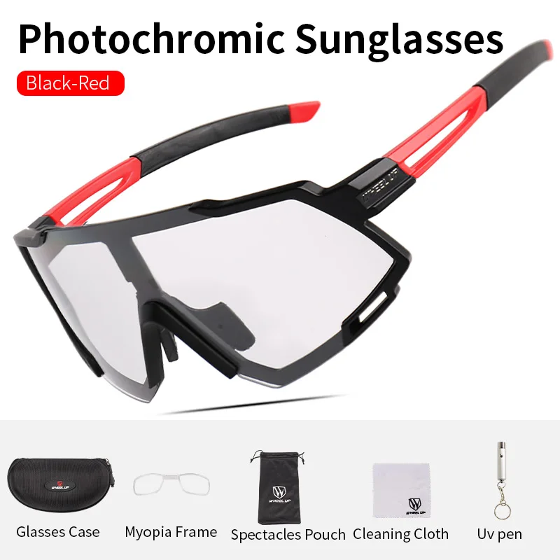 WHEEL UP Cycling Photochromic Full Frame Glasses Sport Sunglasses Myopia Frame 