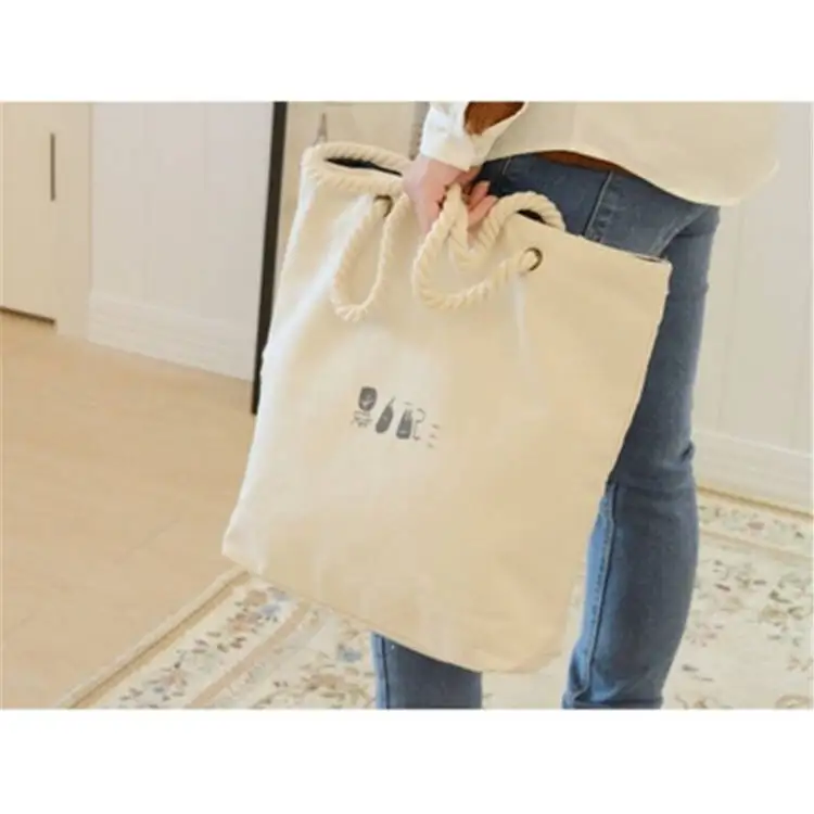 New product long strap custom printed totebag cotton canvas bag with rope handle