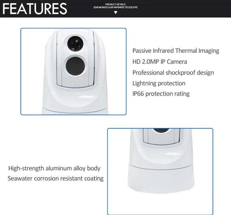 Marine Coast Guard Boat Mounted Infrared Thermal Imaging Ptz Camera