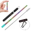 Christmas Theme Telescopic Reusable FDA Approved Stainless Steel Collapsible Foldable Metal Straws Set Folding Drinking Straw