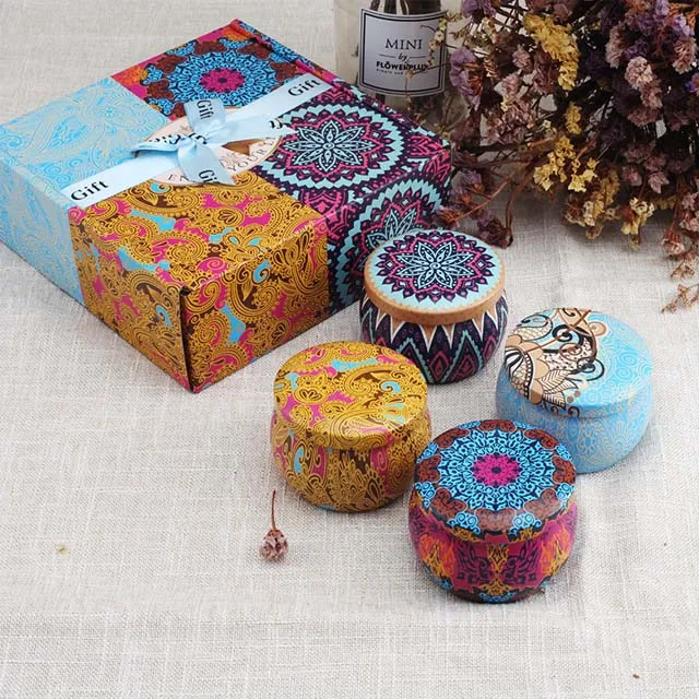  4.4 Oz 100% Natural Scented Soy Wax Portable Tin Candles Gift Set for Stress Relief