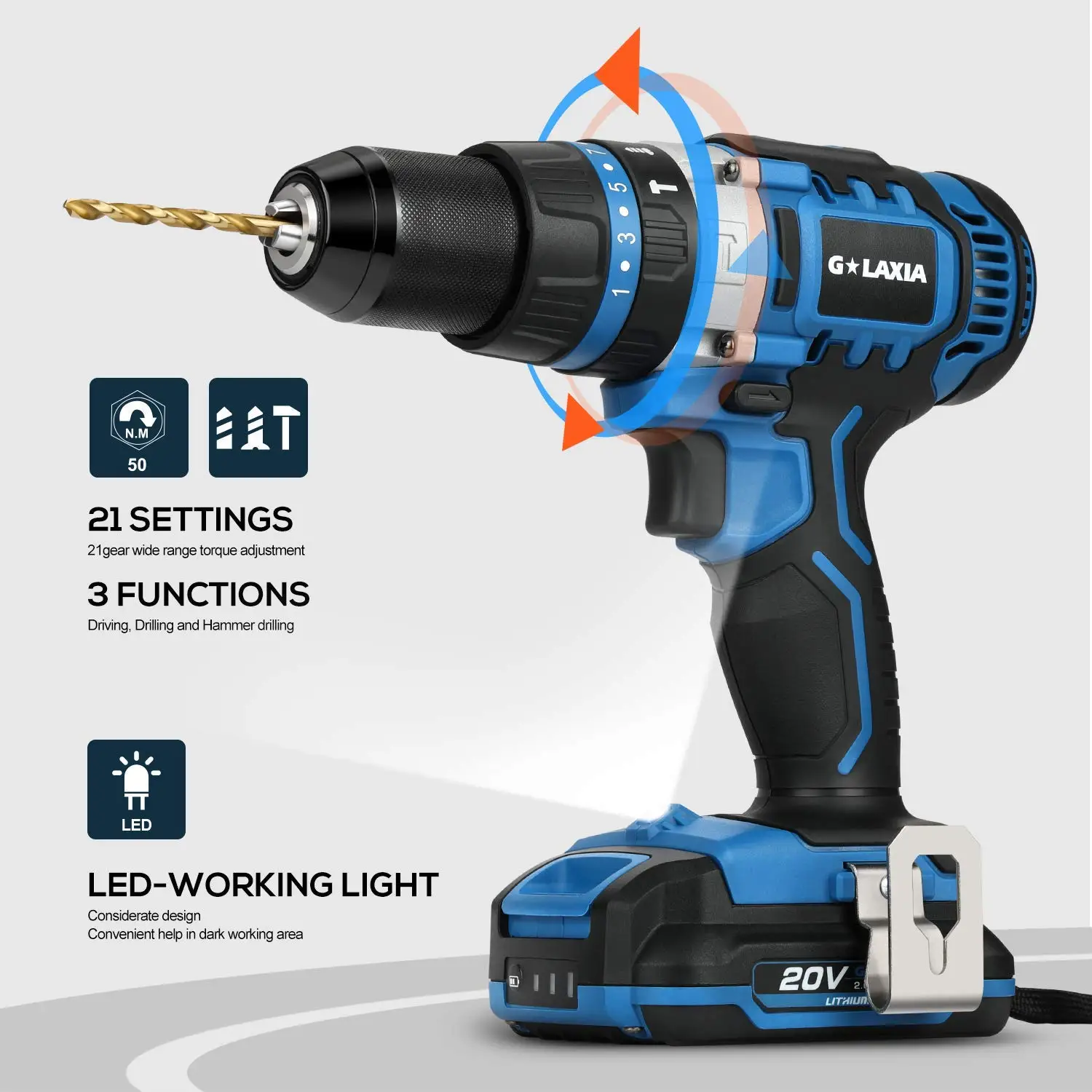 Galaxia Lithium 20v Cordless 13mm Metal Keyless Chuck Dual Speed Impact