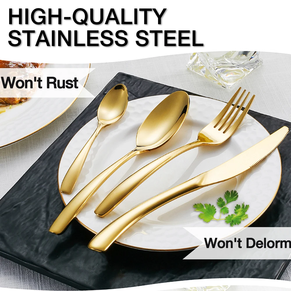 Knife Spoon Fork Set Gold Cutlery 24pcs Stainless Steel Flatware Sets ...
