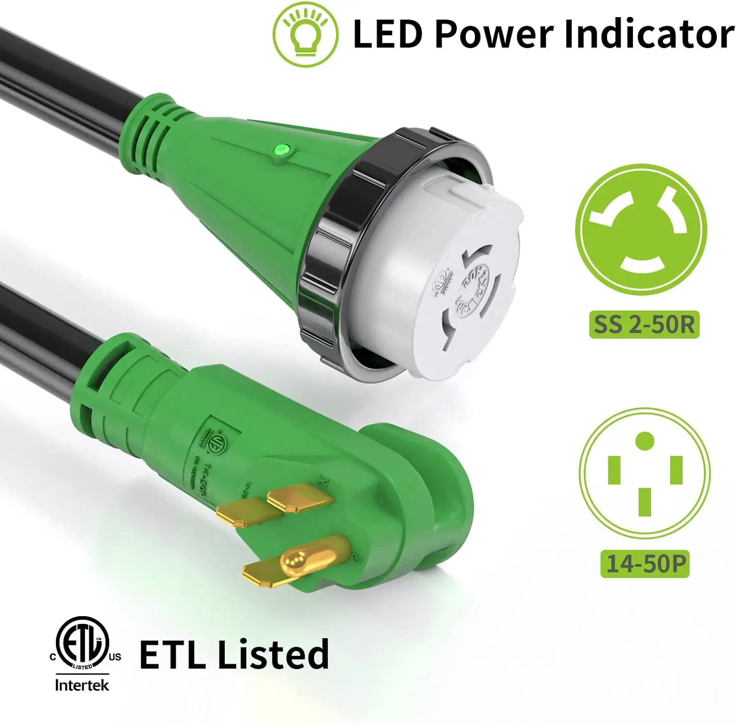 50 Amp Generator Cord,10ft Nema 1450p To Ss250r,4 Prong 50amp