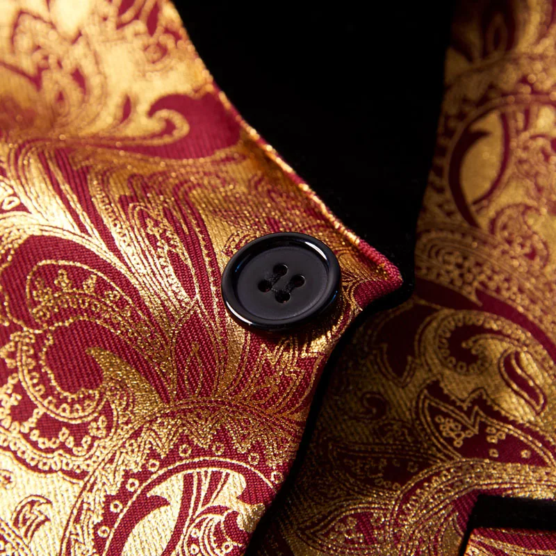 Mens Three-piece Set Wedding Suits Gold Floral Pattern Slim Fit Party Prom Dress Tuxedo Singers Costume Smoking Uomo