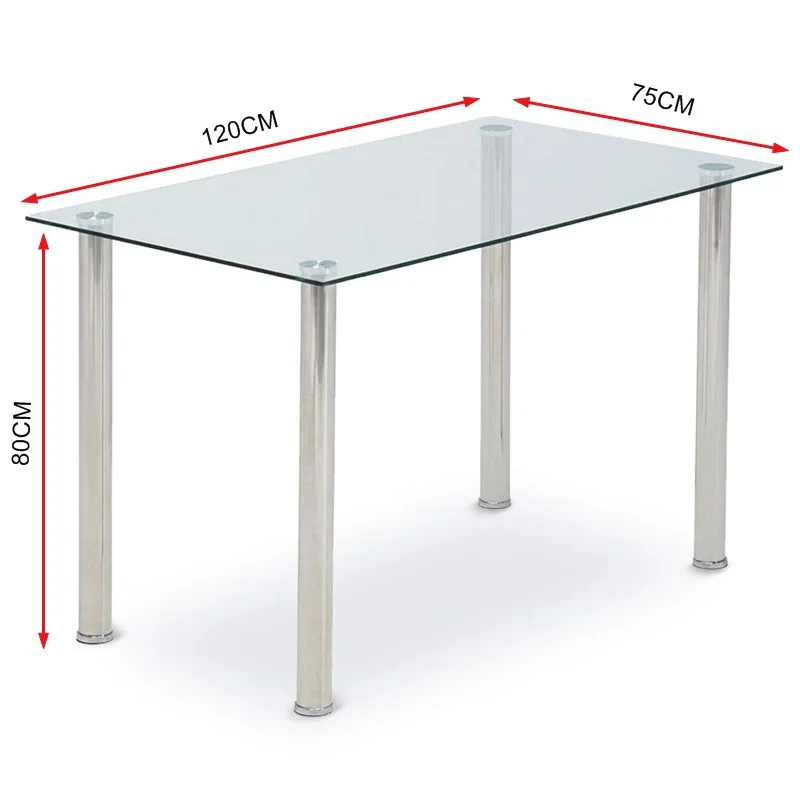 modern style 4 seat metal legs tempered glass dining room furniture dining table and chairs