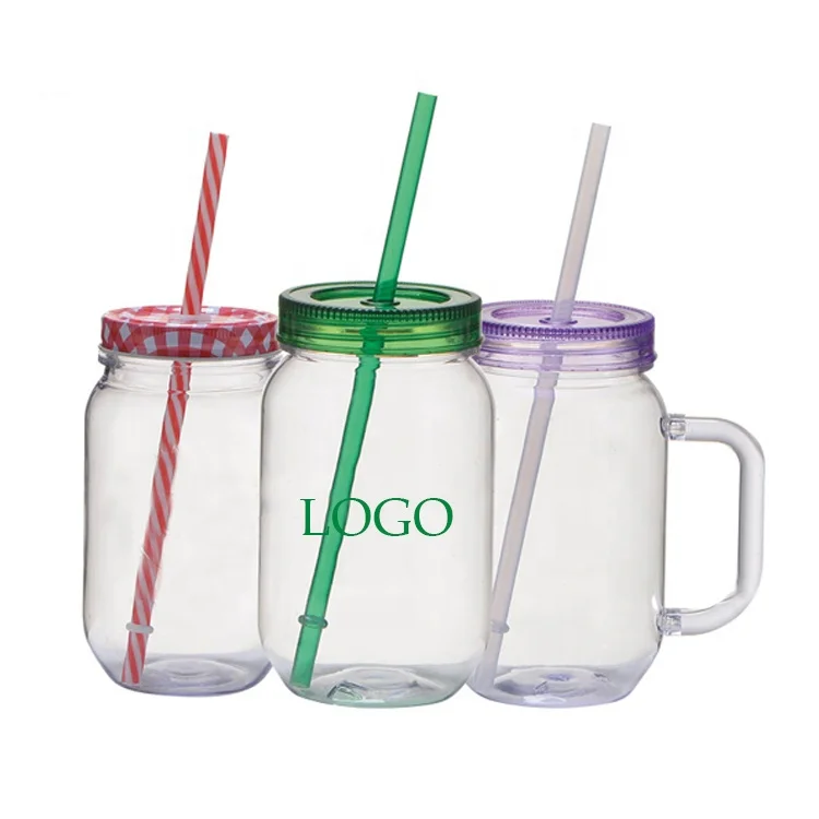 Professional Made 16oz Straw Drinking Plastic Mason Jar With Straw ...