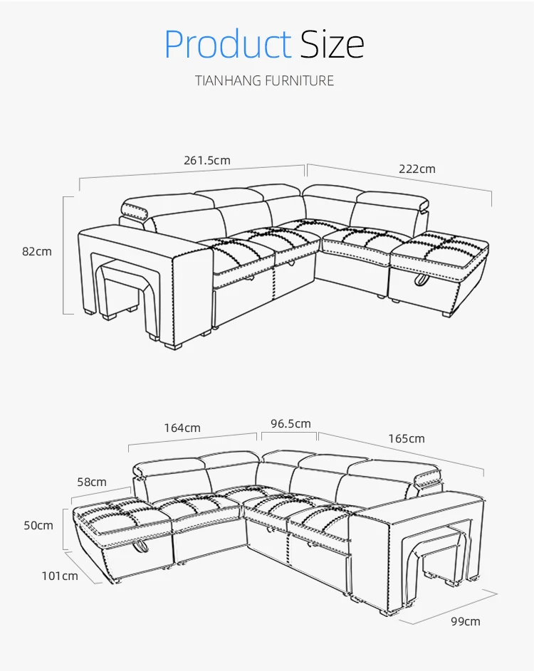 Couch Living Room L Shaped Sofa Modern Foldable Corner Sofa Sleeper Cum