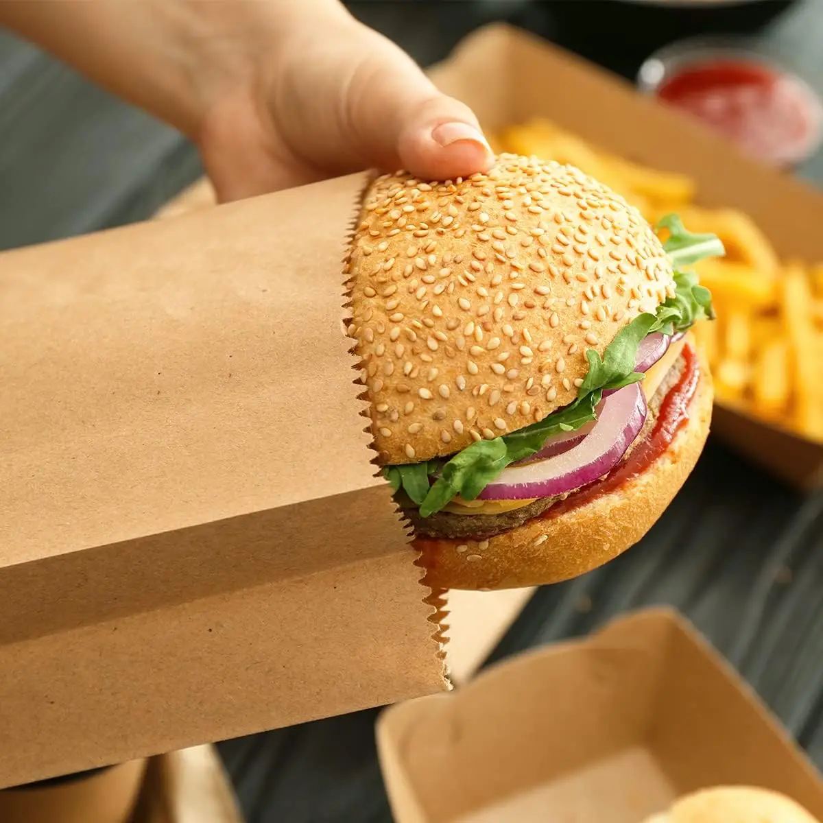 Hot Sale White/Brown Kraft Food Paper Bag Grocery Sandwich Takeaway Fast Food Packaging Bags For Lunch Recyclable details