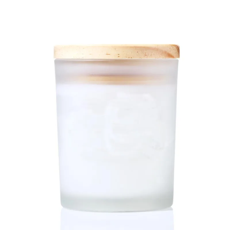 Wholesale Frosted White Glass Candle Jar With Wooden Lid Buy