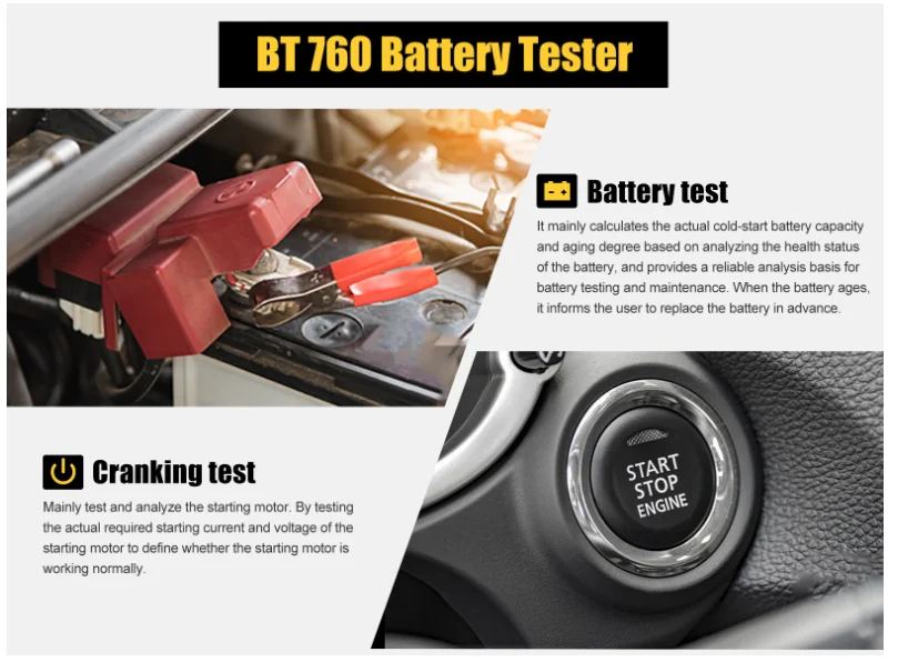 Autool Bt760 6-32v Car Battery Load Tester With Printer Multi Language Motorcycles Battery Tester