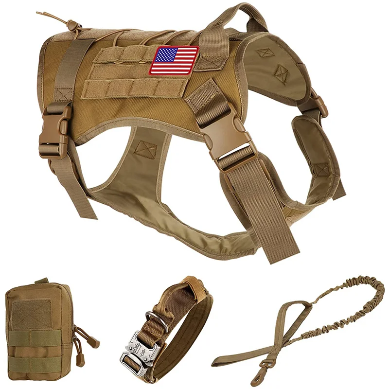 K9 Tactical Dog Collar Leash Harness Set With Soft Pouch And Patch No