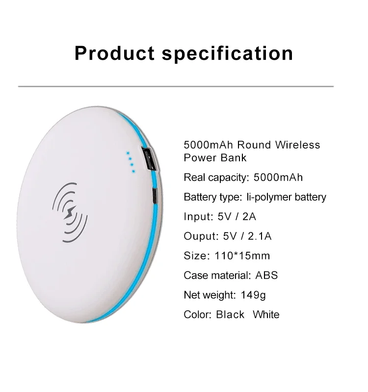 Unique Fast Wireless Power Bank 5000mah with Two Ways Charging Round Slim Powerbank - ANKUX.COM