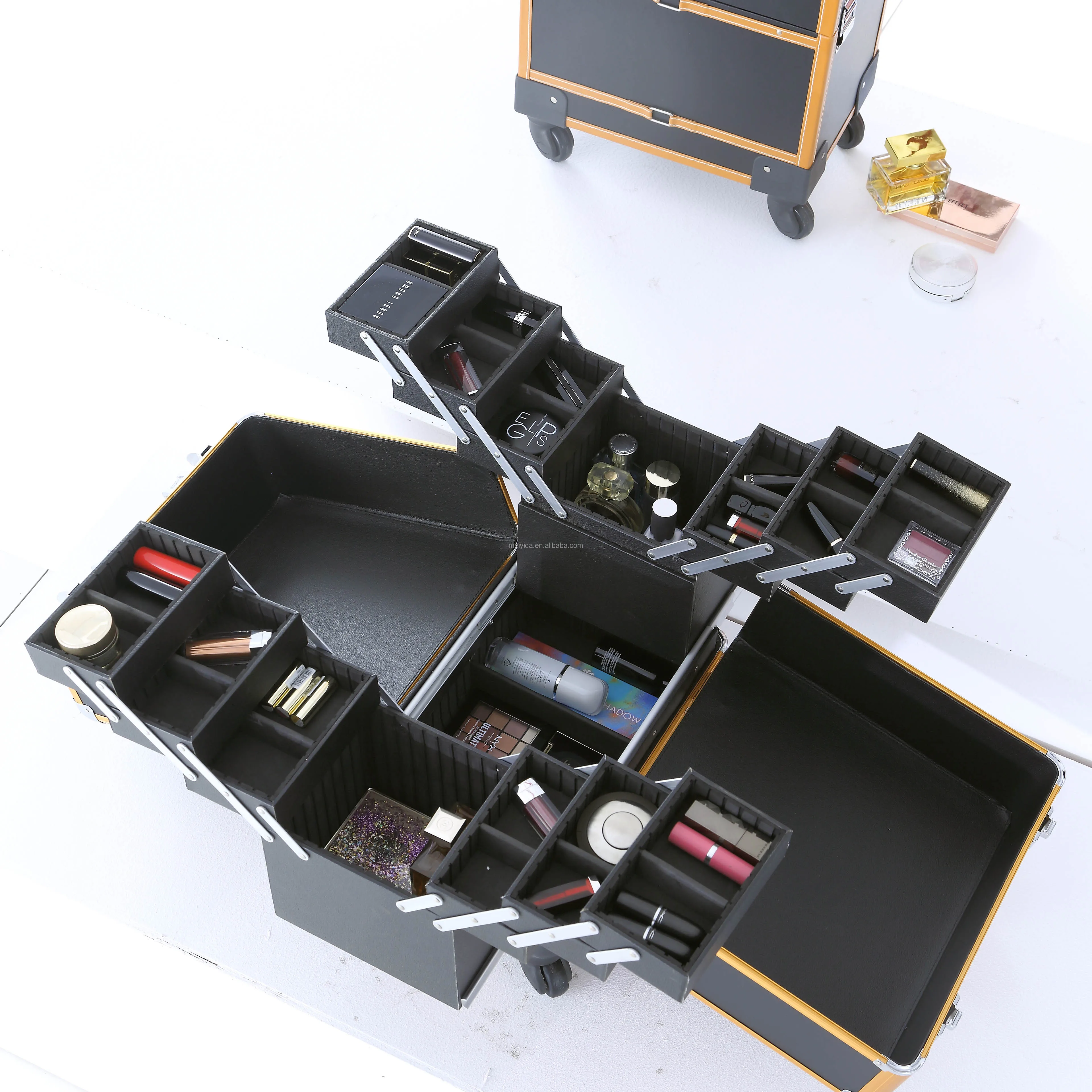 Makeup Train Case With Wheels Hairdresser Trolley Case Makeup Cosmetic