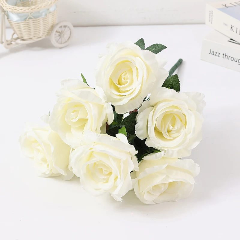 Artificial 7headed Rose Home Garden Decoration Plants Wholesale