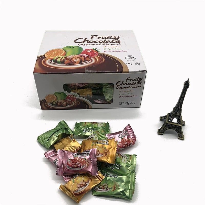 
Orange/apple/strawberry mixed toffee sweet candy mixed fruit with central filled 