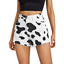2021 hot Selling Fashion Women Casual Skinny Printed Custom Short Jeans Ladies Milk Cow Print Shorts Denim Pants