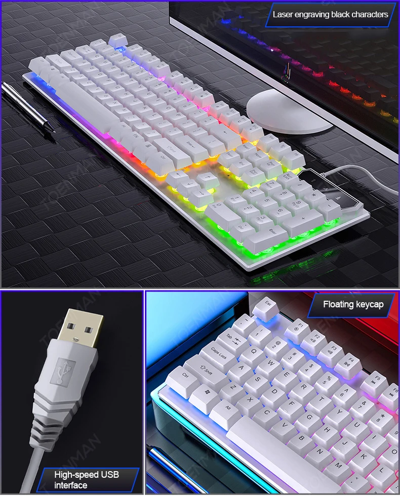 New V4 Mechanical Feeling Keyboard Wired Backlight USB Computer Accessories Colorful 104 Keys Multi-Function Game Keyboard