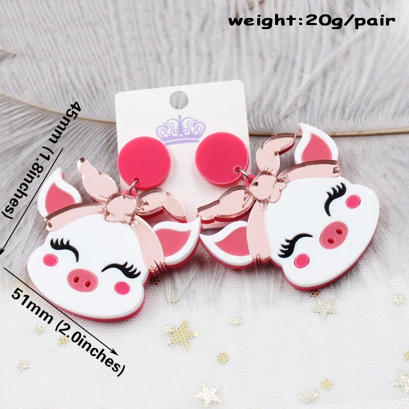 ERS359HP059 Top Fashion Farm Animal Piglet Pink Pig Laser Cutout Girl Birthday Acrylic Earrings details