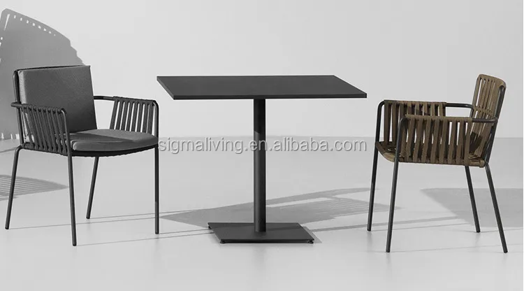 Nordic Style Cheap Hotel Patio Outdoor Garden Metal Iron Aluminum Frame Table Chairs Rope Dinning Furniture Set