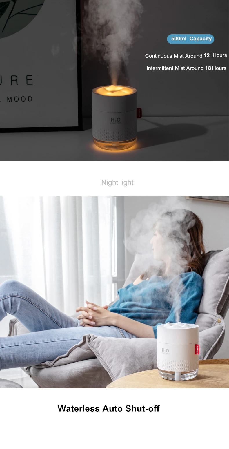 Portable Mini Humidifier 500ml Small Cool Mist Humidifiers With Night