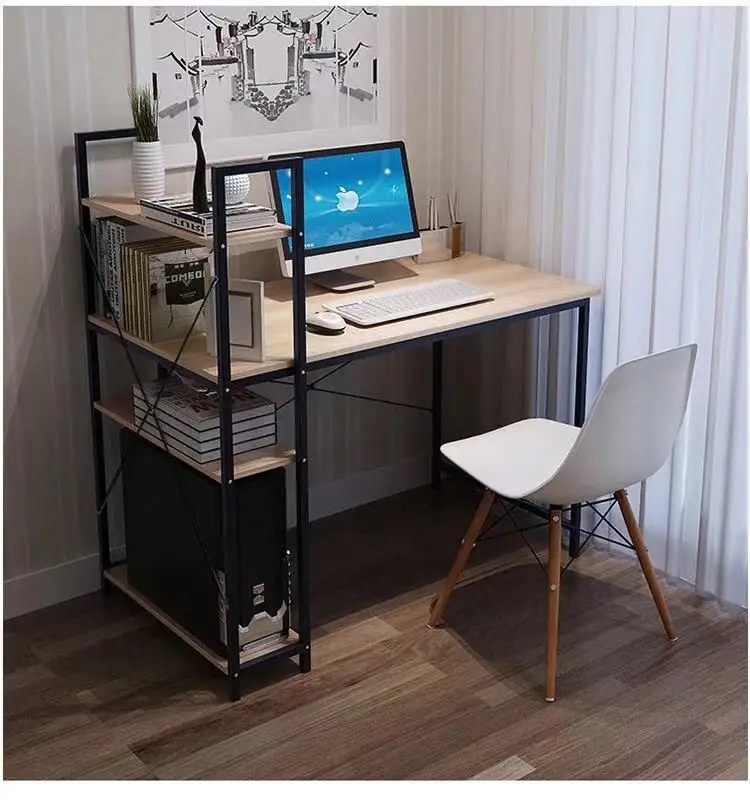 2020 Steel Wood Integrated Desktop Computer Desk For Student With Bookshelf