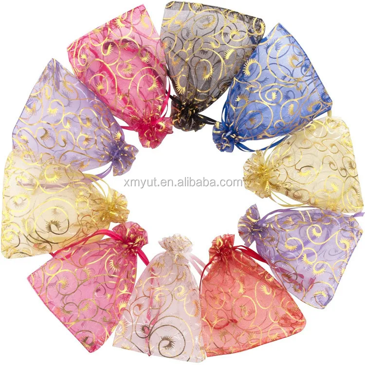 Custom Printed Recyclable Organza Drawstring Bags Cheap and Plain Jewelry Pouch with Logo for Gift Packaging & Printing