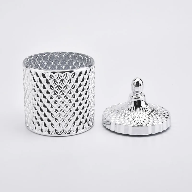 Metallic Diamond Glass Candle Jars with Lids Home Decor Wholesales