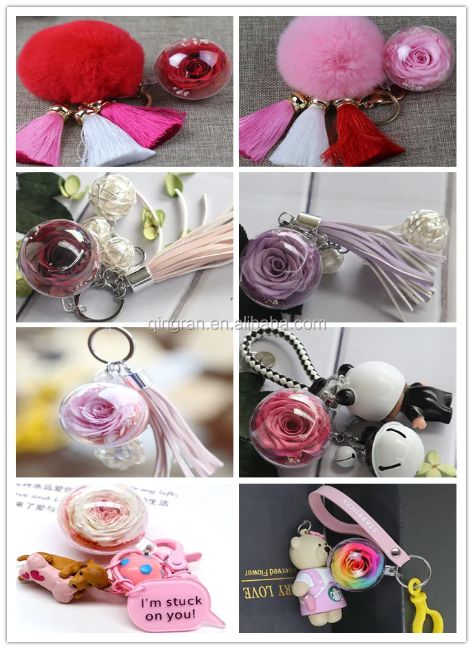 Beautiful Preserved Rose In Acrylic Ball Keychains Eternal Flower