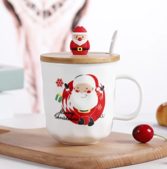 UCHOME New Christmas Ceramic Cup 3-D cartoon with lid spoon mug cup wholesale