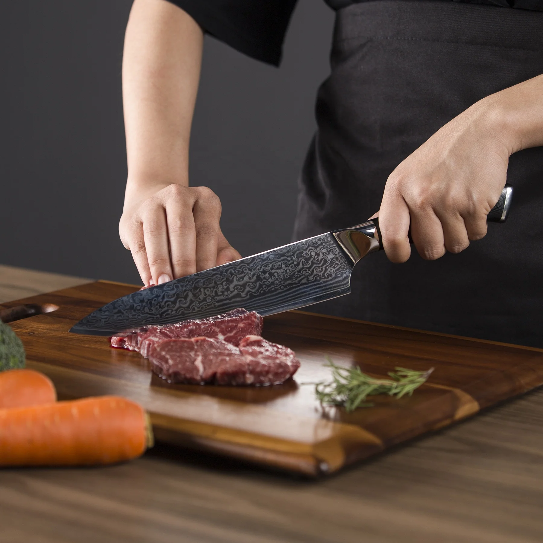 8英寸手工67层日本大马士革钢vg10厨房厨师刀,带g10手柄