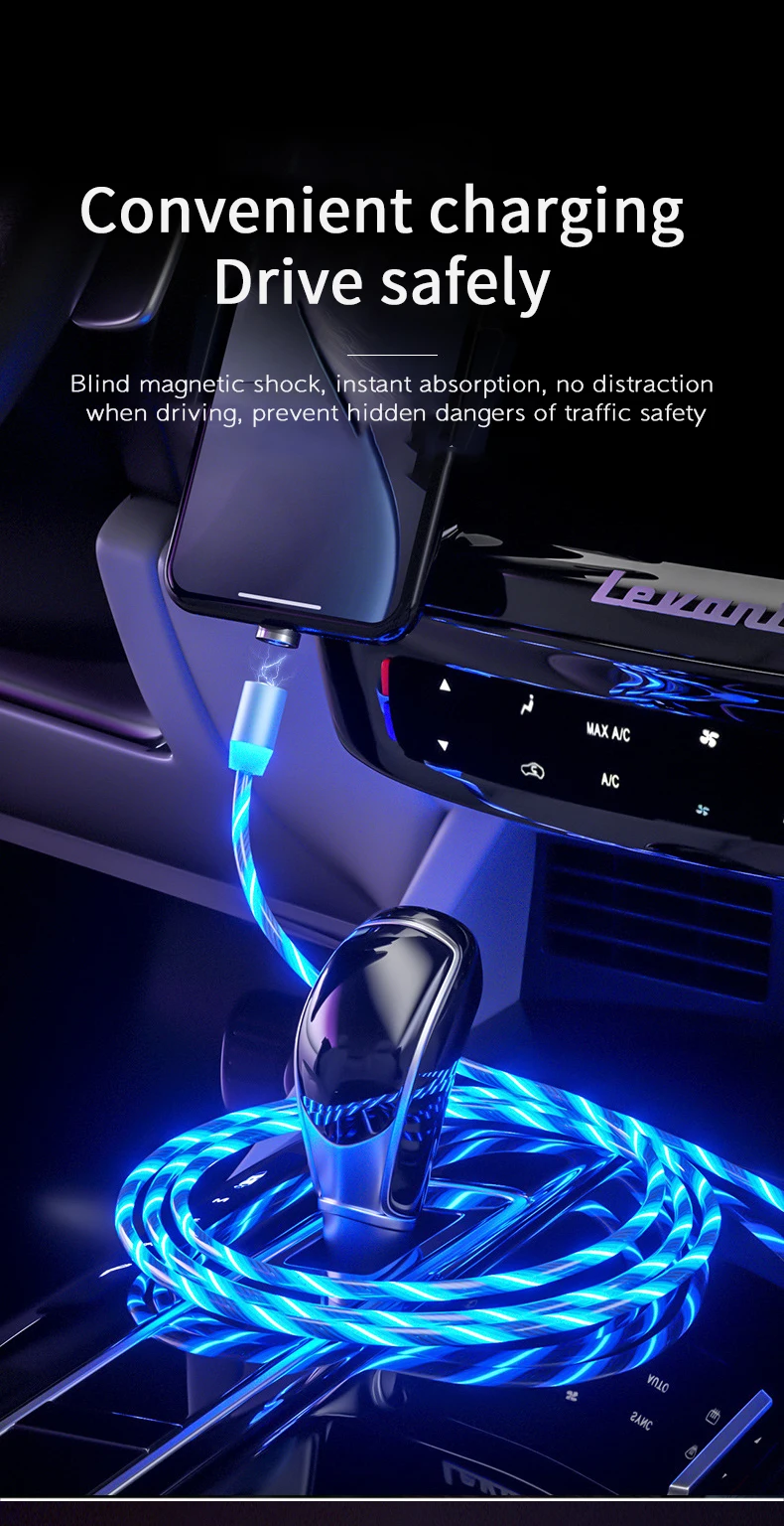 2020 New product Hot wholesale LED Flowing Light Magnetic Charging Cable Cellphone Fast Micro USB Cable Charger Data Cable Line - ANKUX.COM