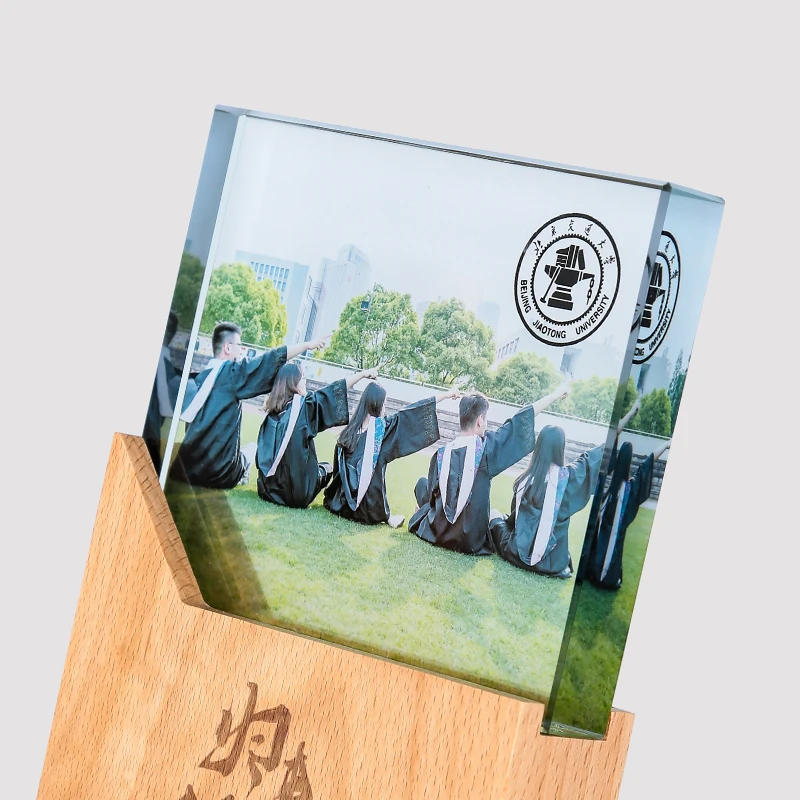 Custom Honor Wooden Trophy UV Carving 5th 10th 20th Company Anniversary celebration Souvenir Gifts Employees Glass Plaques supplier