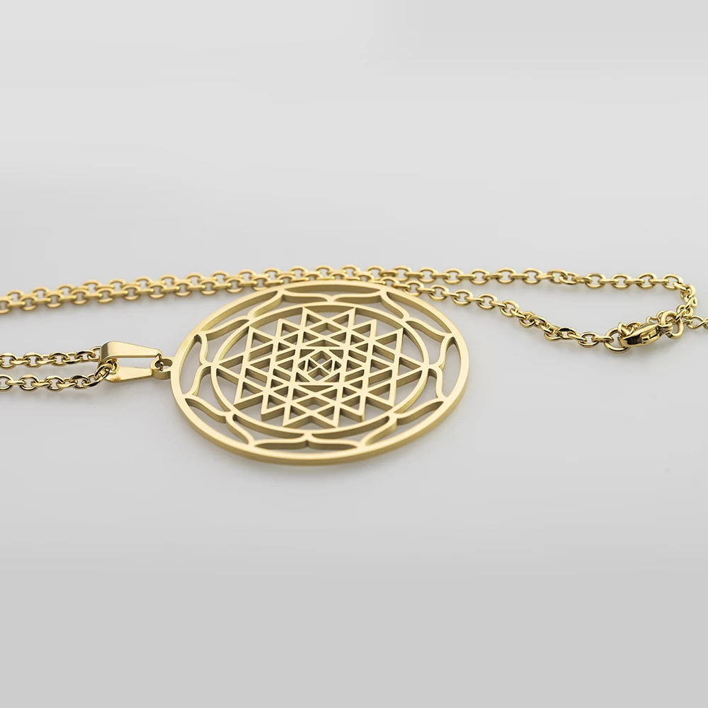 Gold Black Plated Stainless Steel Jewelry Sri Yantra Chakra Sacred