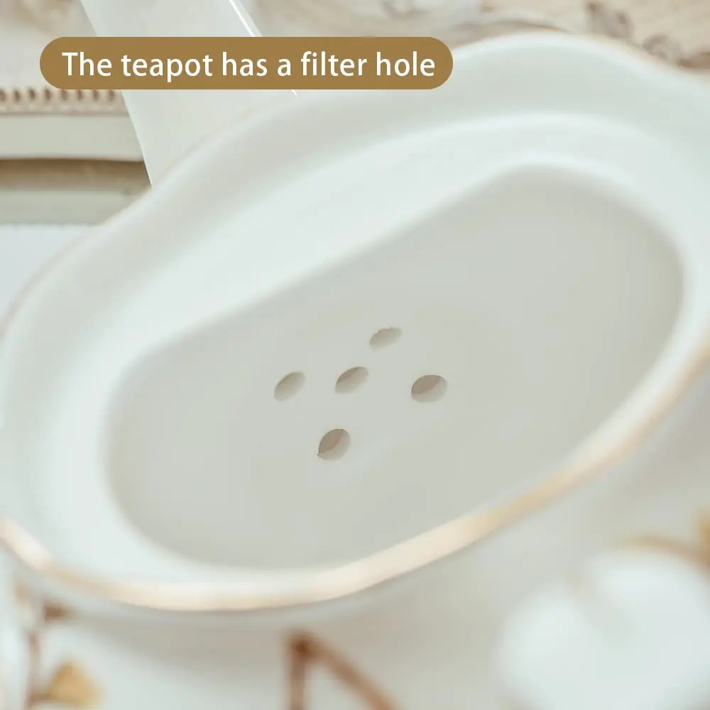 Porcelain Teapot With Lid Vintage Ceramic Tea Pot With Filter for Tea Coffee Water Teaparty Home,34oz manufacture